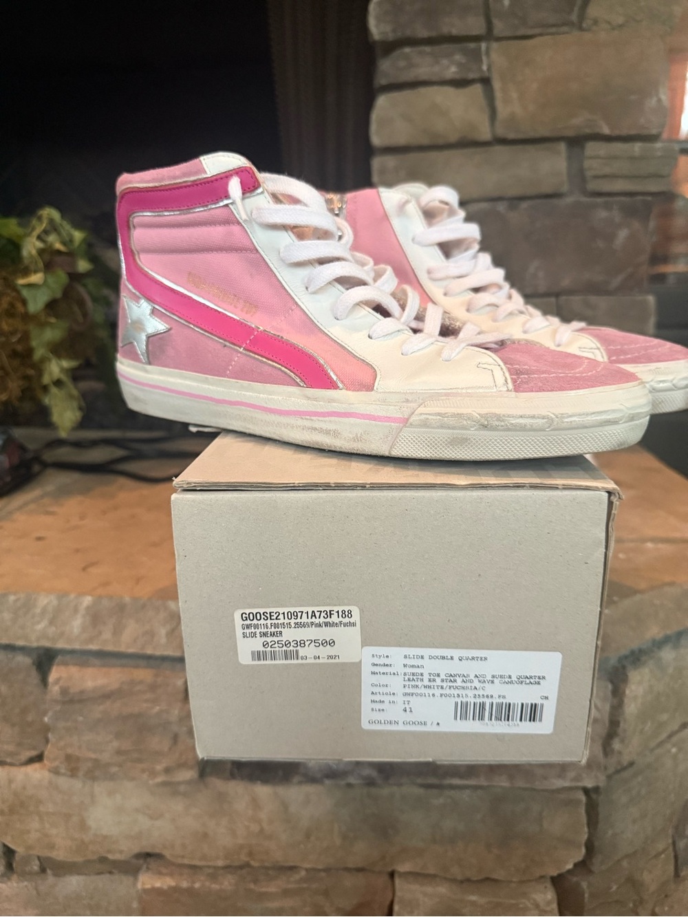 Golden Goose Pink and White High-Top Sneakers - Women's